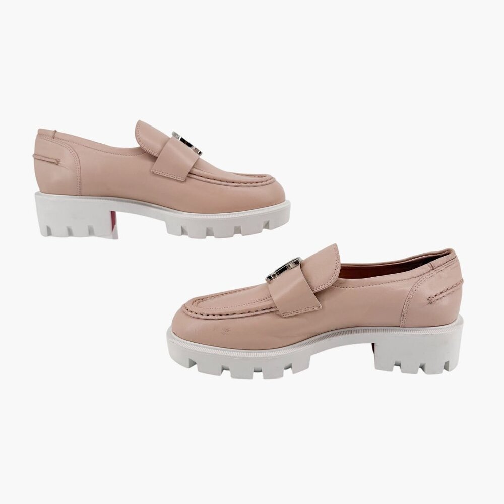Christian Louboutin CL Moc Lug Leather Loafers Nude Beige Size 37 US 7 Women's - Picture 10 of 15